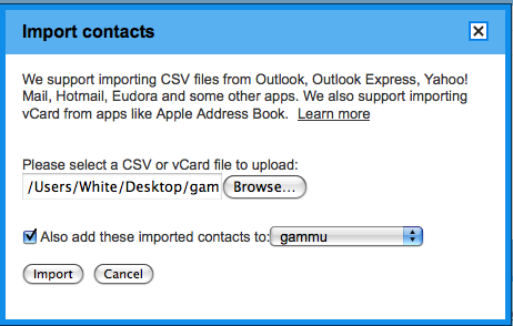 Import contact to Gmail